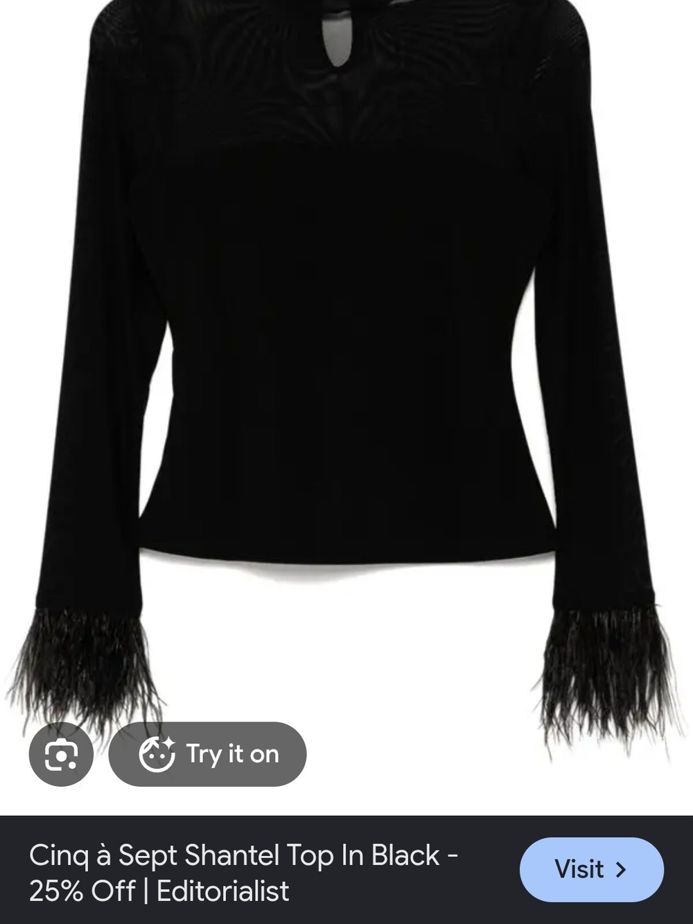 cinq a sept Black Feather-Cuff Long Sleeve Top